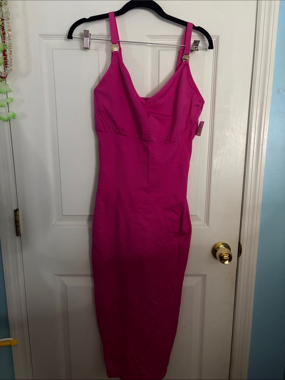 Fitted Pink Midi Dress with Adjustable Straps